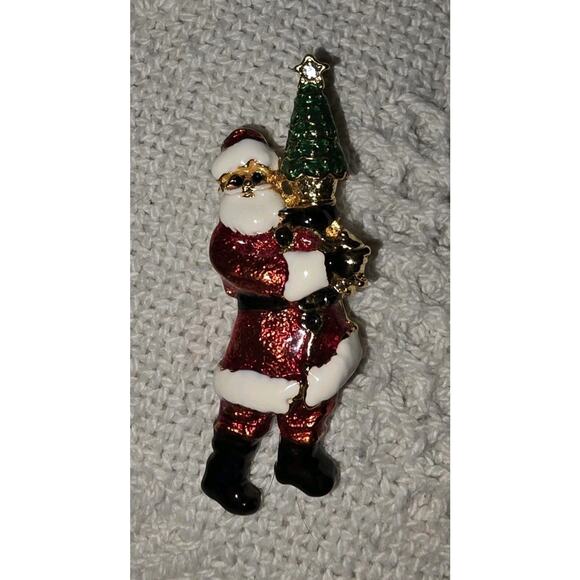 Vtg Christopher Radko Santa Pin Shiny Brite Goldtone Enamel Christmas Holiday - Picture 1 of 7